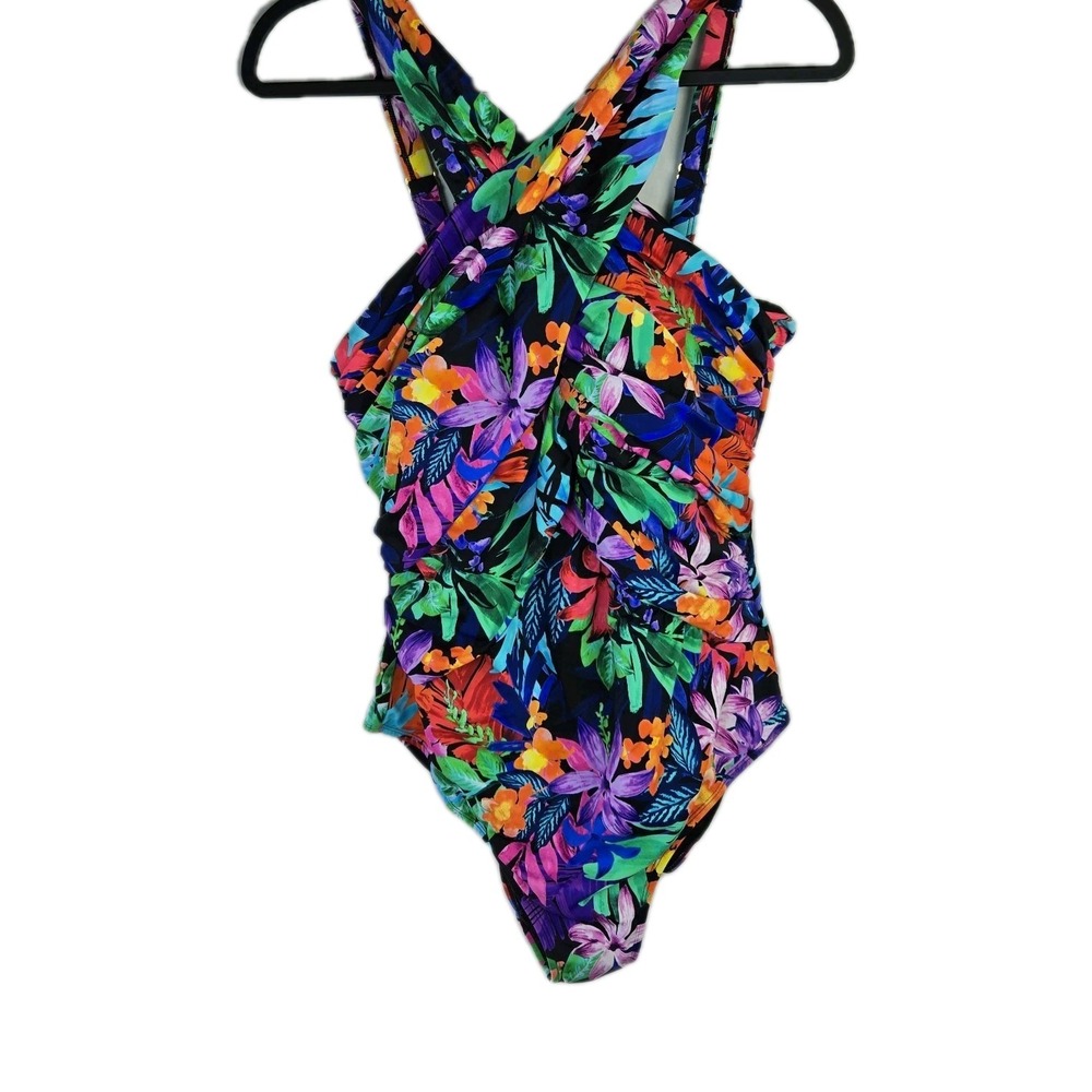 Swimsuits For All Criss Cross Black Floral One Piece Swimsuit 14 Beach Vacation